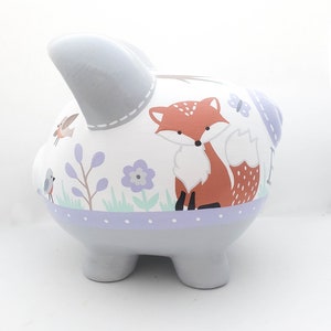 Forest Animal Woodland Personalized Piggy bank with Fox, bunny and birds