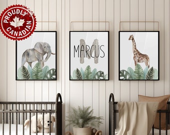 Personalized Jungle Nursery Art Print | Custom Watercolor Safari Decor for Kids | Baby Gift | Nursery Wall Decor | Zoo animal nursery