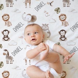 Watercolor jungle safari animal baby blanket | Personalized name blanket for kids | Minky Name Blanket | Gender Neutral nursery decor