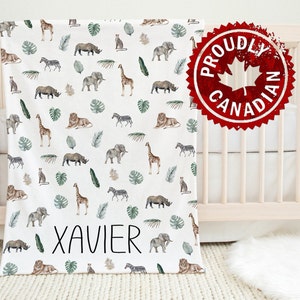 Jungle safari animal baby blanket | Personalized Name Blanket for kids | Baby Gift Idea | Jungle safari nursery decor