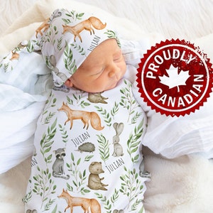 Personalized Woodland Forest animal jersey swaddle blanket | Baby boy receiving blanket | Baby shower gift