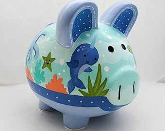 Personalized Ocean Ceramic Piggy Bank | Hand-Painted Nursery Decor
