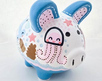 Personalized Ocean Ceramic Piggy Bank | Hand-Painted Nursery Decor