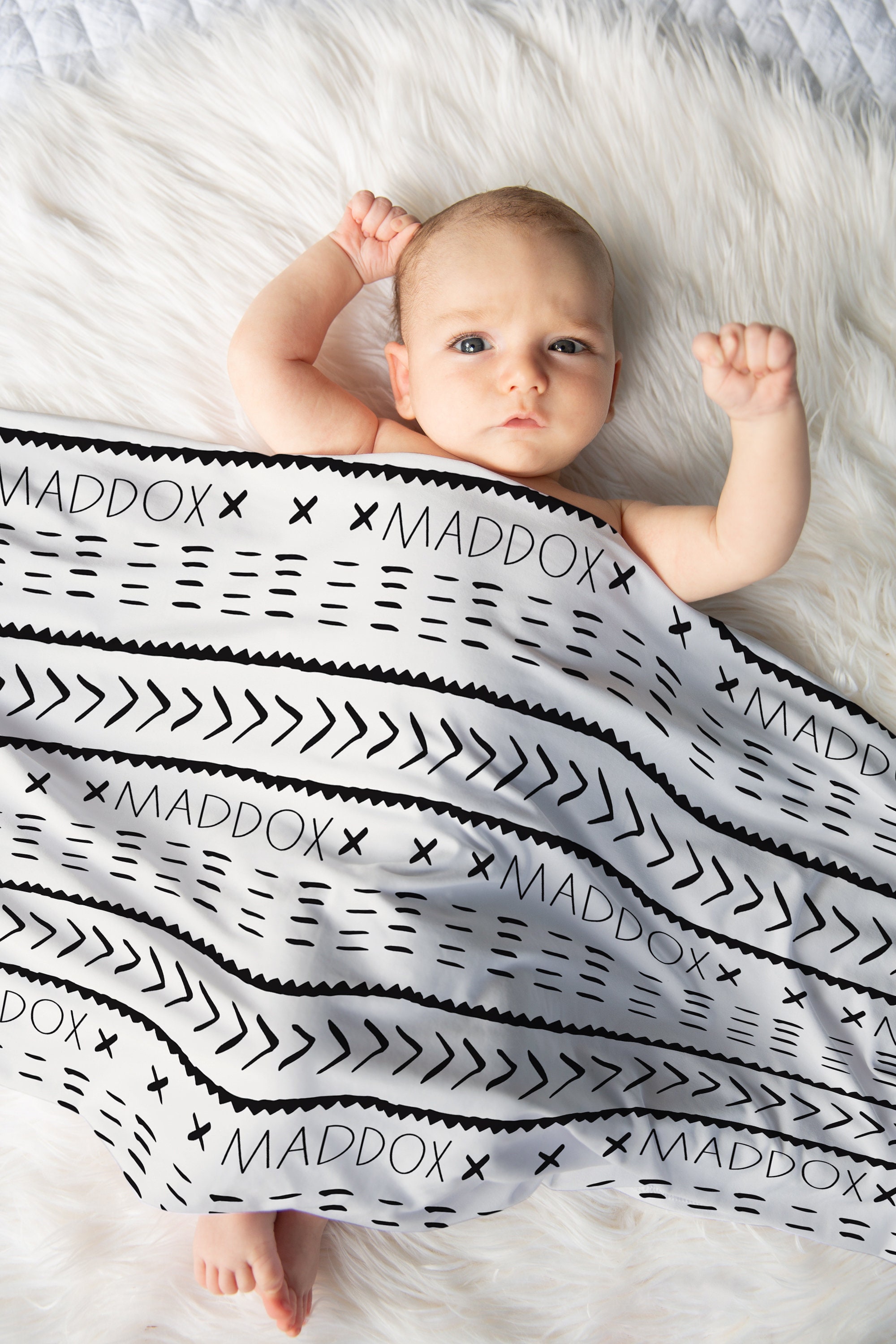 Personalized Boho Modern Tribal Mudcloth Jersey Swaddle Blanket in
