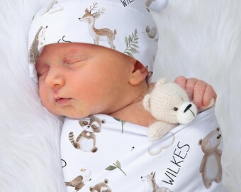 Woodland Forest Animals | Personalized Jersey Swaddle Blanket