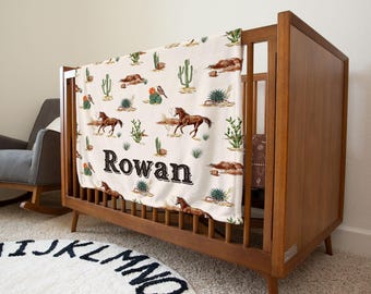 Gepersonaliseerde cowboybabydeken | Wild-westerse kinderkamerdecoratie