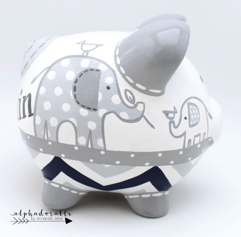 Personalized Elephant Piggy Bank Hand Painted Ceramic Piggy Etsy