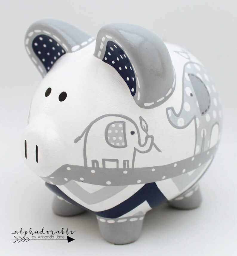 Personalized Elephant Piggy Bank Hand Painted Ceramic Piggy Etsy