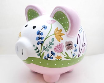 手描きの野花の花柄貯金箱｜パーソナライズされた子供部屋の装飾