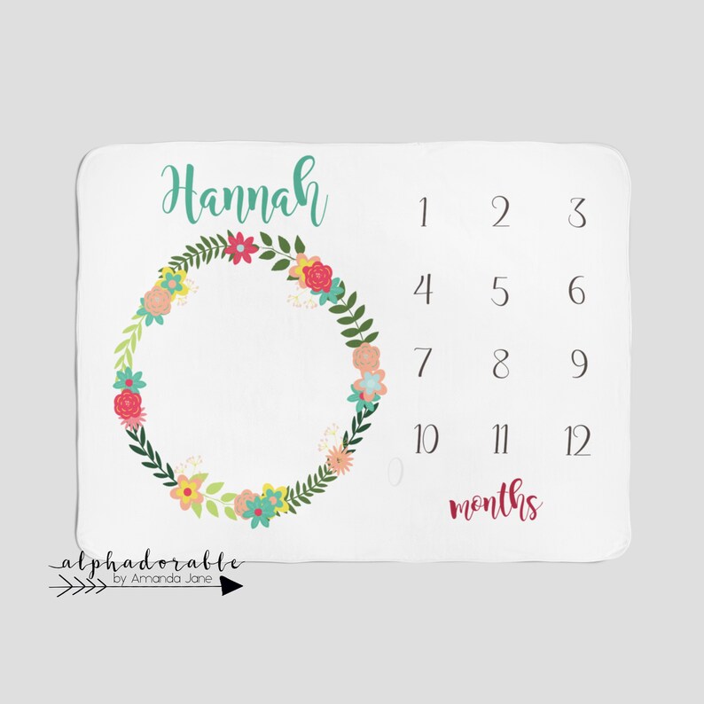 Monthly Growth Tracker Bright Floral Baby Shower Gift Month Blanket Photo Prop Milestone Baby Blanket Girl
