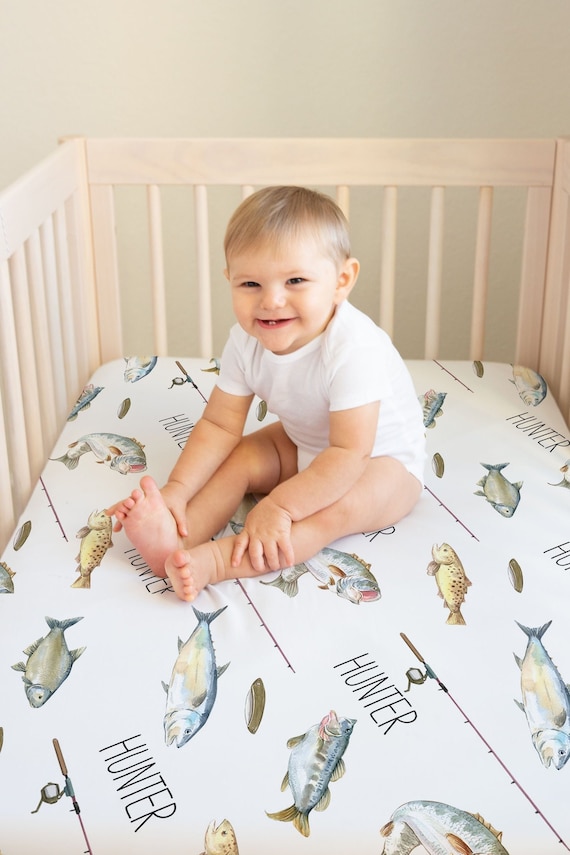 Fishing Personalized Crib Sheet in Soft Jersey Fish, Fishing Rods, Lures Hunting  Crib Sheet With Name -  Canada