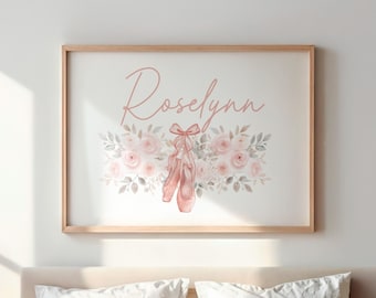 Personalized Ballerina Art Print | Custom Floral Ballet Nursery Decor