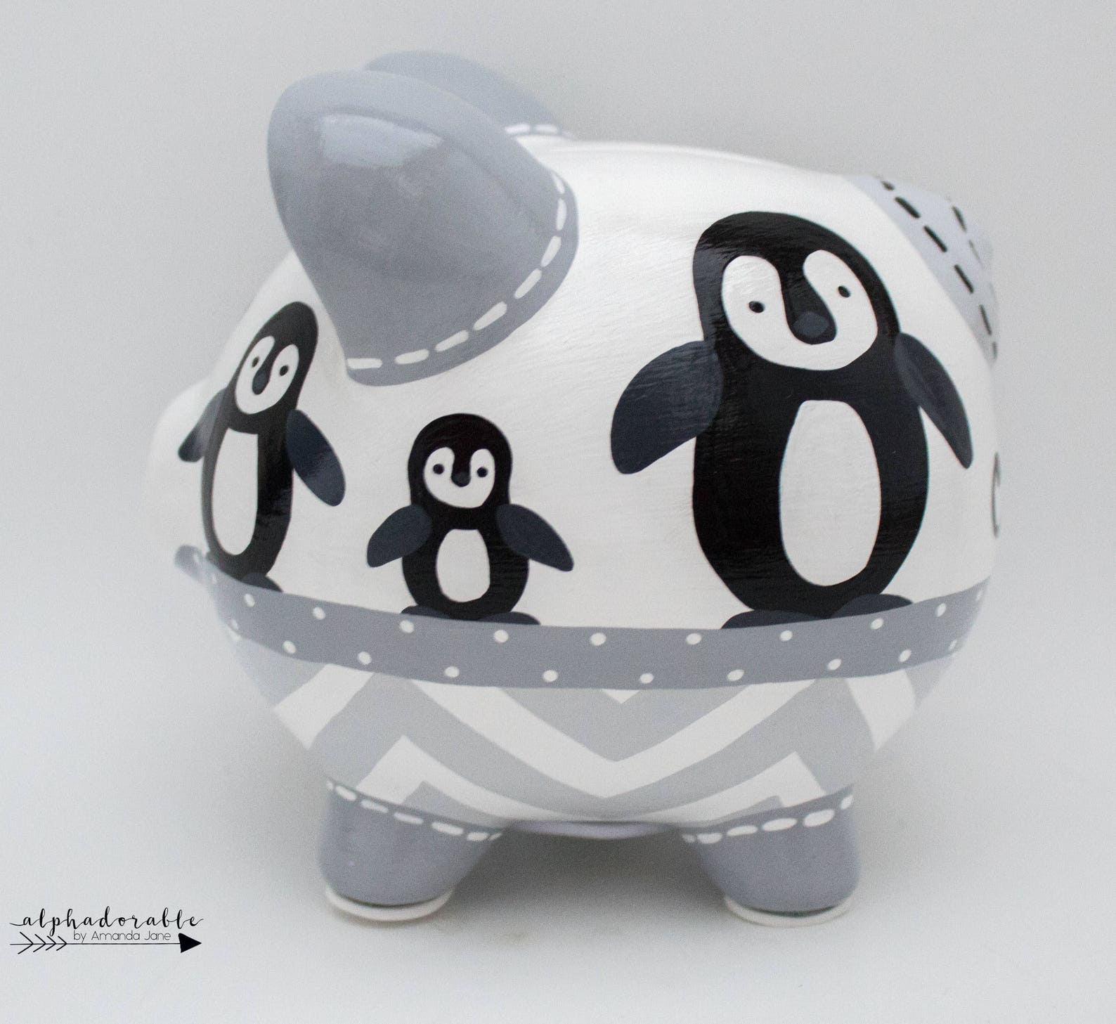 Penguin Personalized Piggy Bank in Black White and Grey | Etsy