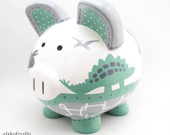 Hucha Personalizada Dinosaurio Jurásico en Gris y Verde