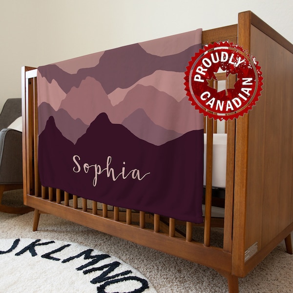 Personalized Baby Blanket in Purple, Mauve and Dusty Pink Ombre Mountains | Custom Name Stroller Blanket