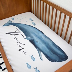 Ocean personalized jersey crib sheet | Blue and navy sea creatures | Crib sheet with name | mini crib sheet | Whale, jellyfish decor