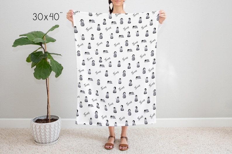 Personalized Penguin Jersey Swaddle Blanket | Arctic Baby Gift image 7