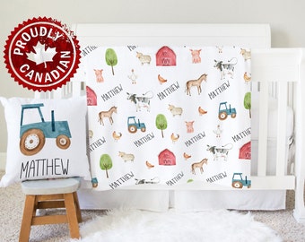 Personalized watercolor farm animal baby blanket - Buttery soft minky name blanket