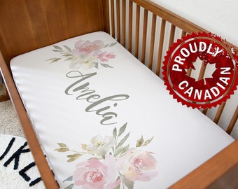 Blush Floral Personalized Baby Crib Sheet | Soft Jersey Knit