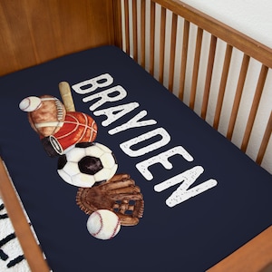 Sports personalized navy crib sheet in jersey | Football, Basketball, Baseball, Soccer | mini crib sheet