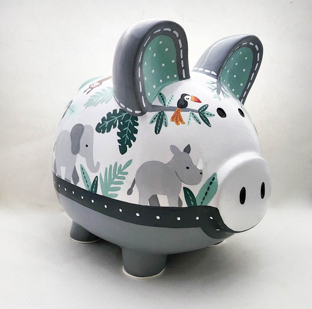 Hand Painted Jungle Animals Personalized Piggy Bank, Baby Gift - Etsy