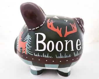 Spersonalizowana leśna skarbonka | Ręcznie malowana sylwetka jelenia