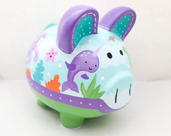 Personalisierte Ocean Sparschwein | "Handgemalte ""Meeresbewohner"" Kinderzimmer Dekor."
