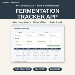 Interaktywna aplikacja do śledzenia fermentacji, dziennik partii jogurtu probiotycznego (HTML)
