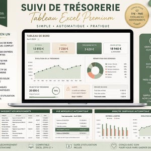 Peut inclure: Un tableau de bord numérique de suivi de trésorerie affiché sur un écran d'ordinateur portable, présentant des graphiques financiers, des résumés mensuels et des catégories de dépenses. L'interface inclut des tableaux de données automatisés.