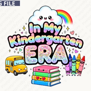 In meiner Kindergartenzeit (PNG), süßes Sublimationsdesign zum Schulanfang, Grafik für Lehrer-Schüler-Shirts, Kawaii-Regenbogen-Schulbus (digitaler Download)