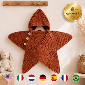 Star Baby Suit Crochet Pattern PDF, Hooded Baby Bunting Wrap, Star Costume, Visual Guide, 7 Languages