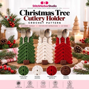 Christmas Tree Cutlery Holder Crochet Pattern PDF, Holiday Silverware Pocket, Christmas Table Decor, Beginner Crochet, Digital Download