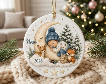 Personalized Baby First Christmas Ornament, Custom Name Ceramic Ornament, Woodland Baby Keepsake, Baby Girl Christmas Gift 2026