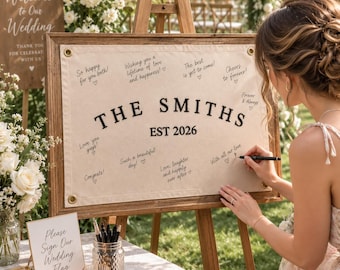 Personalized Embroidered Wedding Flag, Custom Family Name Guest Book Banner, Established Year Reception Decor, Newlywed Keepsake