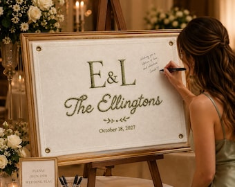 Personalized Wedding Flag, Custom Embroidered Couple Name Banner, Wedding Guest Book Sign, Reception Keepsake Decor