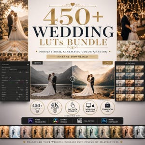 450+ Wedding LUTs Bundle | Cinematic Wedding Color Grading Presets | Premiere Pro, DaVinci Resolve, Final Cut Pro, Photoshop LUTs