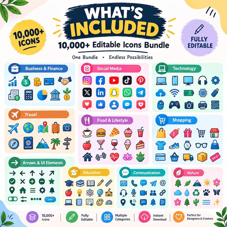10,000+ Editable Icons Bundle, Customizable Icons, SVG PNG Ai Eps Icons ...