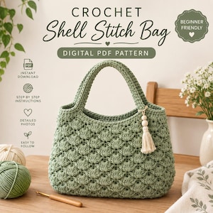 Crochet Shell Stitch Bag Pattern PDF | Easy Crochet Purse Pattern | Beginner Friendly Bag Tutorial, instant download