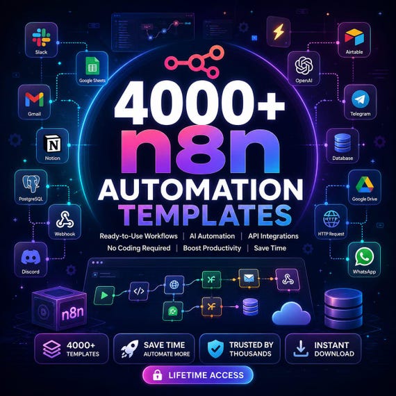 4000+ n8n Automation Templates Bundle | AI Workflow Collection | No-Code Automation | API Integrations | Instant Download | Lifetime Access