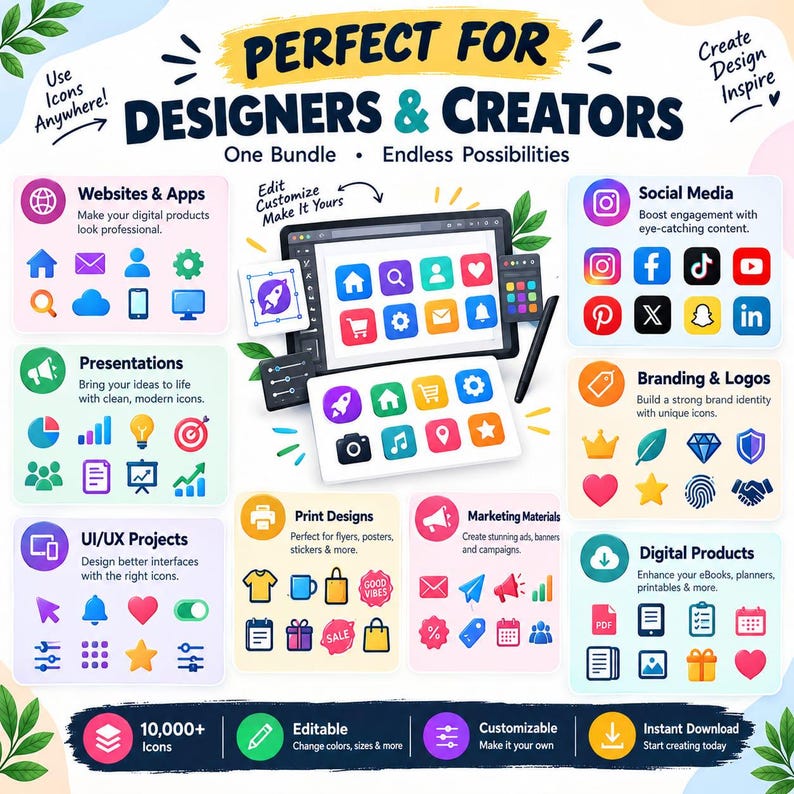 10,000+ Editable Icons Bundle, Customizable Icons, SVG PNG Ai Eps Icons ...