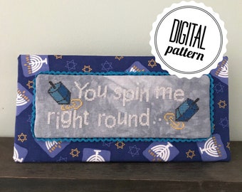 You Spin Me Right Round... - Instant Download PDF Cross Stitch Pattern - Hanukkah - Dreidel