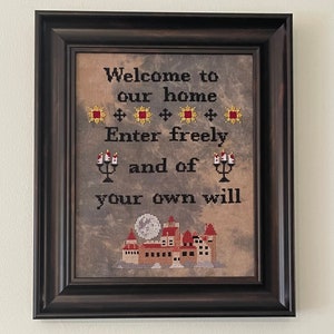 Dracula's Welcome Cross Stitch Pattern Digital Download PDF Spooky Decor Pattern Halloween Pattern image 1