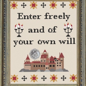 Dracula's Welcome Cross Stitch Pattern Digital Download PDF Spooky Decor Pattern Halloween Pattern image 7