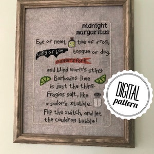 Midnight Margaritas - Practical Magic Inspired Cross Stitch PATTERN - Instant Digital PDF Download - Witchy Stitching