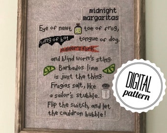 Midnight Margaritas - Practical Magic Inspired Cross Stitch PATTERN - Instant Digital PDF Download - Witchy Stitching