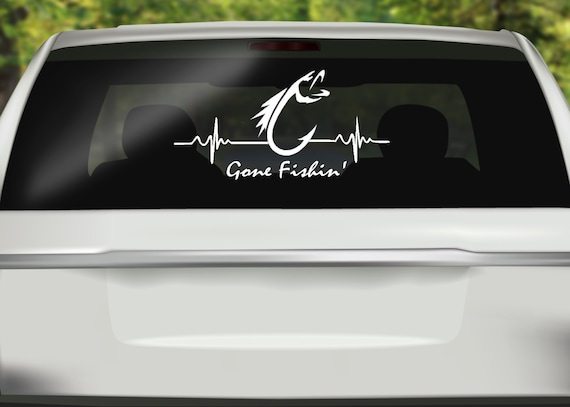 Monogram Car// Truck Vinyl Decal Gone Fishing Design 3 Sizes Sticker