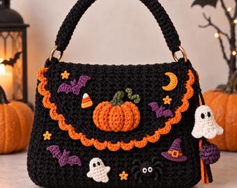 Halloween Crochet Handbag Pattern, Spooky Applique Purse (Digital PDF)