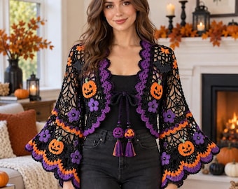 Halloween Spiderweb Crochet Shrug Pattern, Gothic Bell Sleeve Bolero (PDF)