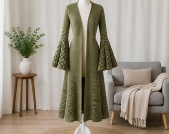 Crochet Bell Sleeve Duster Cardigan Pattern PDF, Boho Lace Maxi (Digital Download)