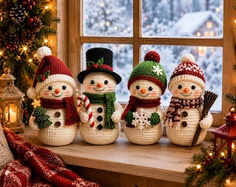 Christmas Amigurumi Snowman Crochet Pattern PDF, 4 Festive Designs (Digital Download)
